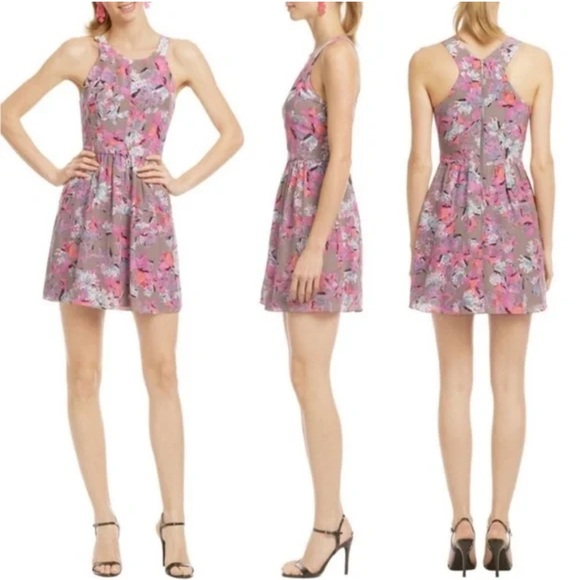 Rebecca Taylor Silk Floral A-Line Skirt - Pink and White